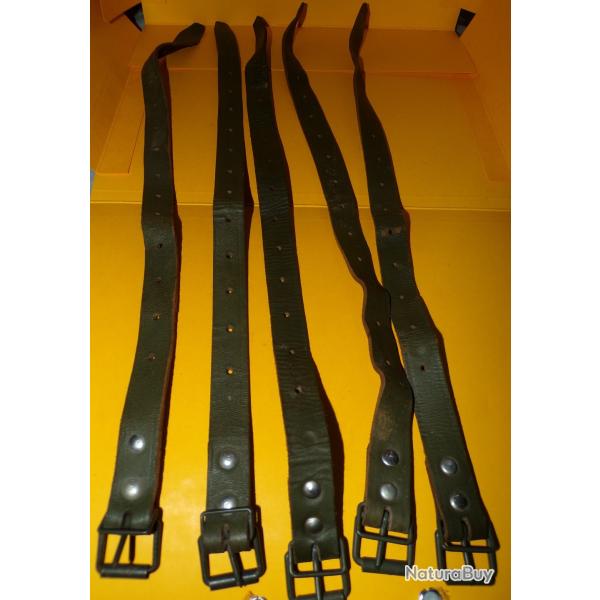 LOT DE 5 SANGLES EN CUIR DE COULEUR KAKI POUR REPARATION MUSETTE , SAC ETC ....  ,  ETAT VOIR PHOTO