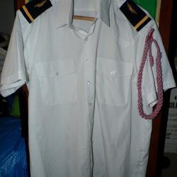 CHEMISE MILITAIRE DE L'ARMEE DE L'AIR FRANCAISE AVEC FOURREAU EPAULE ADJUDANT CHEF ET FOURRAGERE CRO