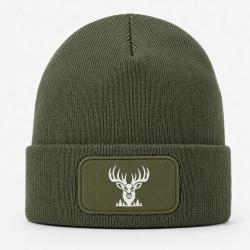 Bonnet Chasse - Cerf majestueux - Lisi&egrave;re des bois - Kaki / Blanc