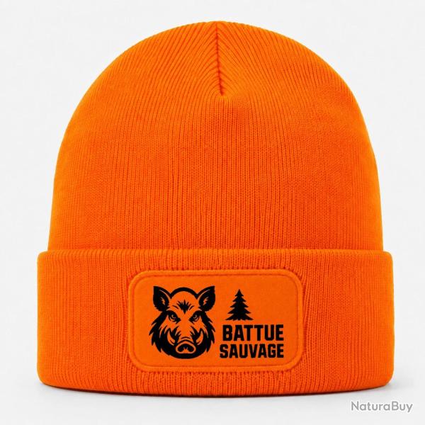 Bonnet Chasse - Battue sauvage - Portrait de sanglier - Orange