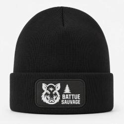 Bonnet Chasse - Battue sauvage - Portrait de sanglier - Noir