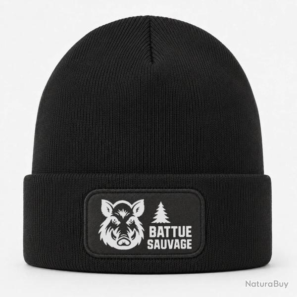 Bonnet Chasse - Battue sauvage - Portrait de sanglier - Noir