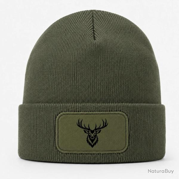 Bonnet Chasse - Cerf royal - Portrait - Kaki / Noir