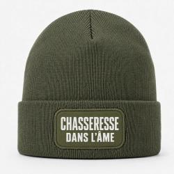 Bonnet Chasse - Chasseresse dans l'&acirc;me - Typographie - Kaki / Blanc