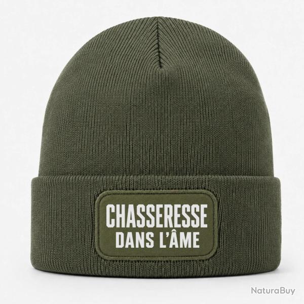 Bonnet Chasse - Chasseresse dans l'�me - Typographie - Kaki / Blanc