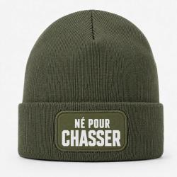 Bonnet Chasse - N&eacute; pour chasser - Typographie - Kaki / Blanc