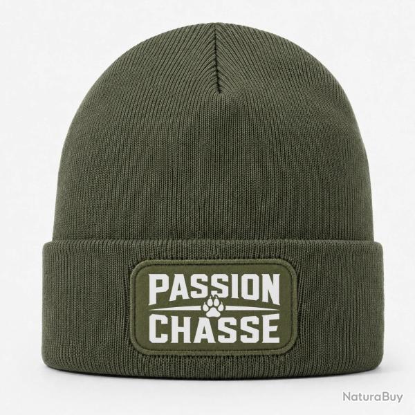 Bonnet Chasse - Passion chasse - Empreinte orange - Kaki / Blanc
