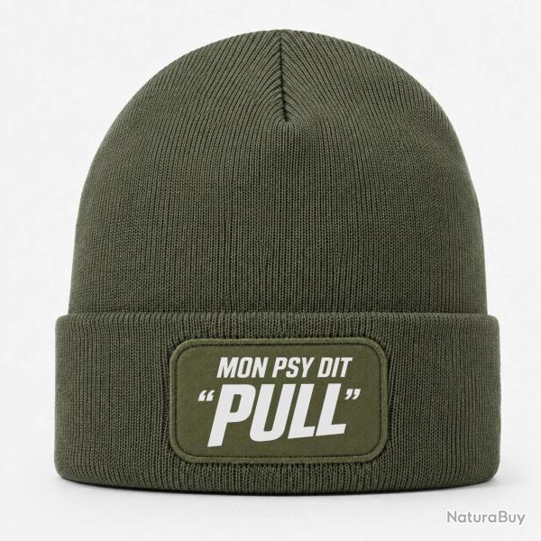 Bonnet Ball Trap - Mon psy dit Pull - Humour tireur - Kaki / Blanc