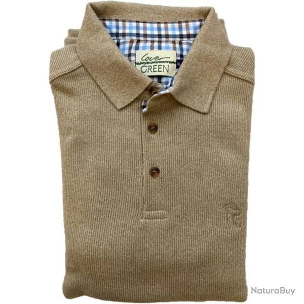 SWEAT COL BOUTONNE BEIGE - M - LOVER GREEN