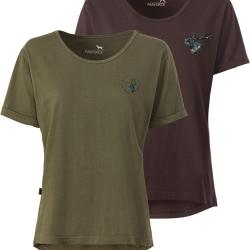Pack de 2 t-shirts femme imprim&eacute;s cerf (Couleur: Vert/Marron, Taille: S)