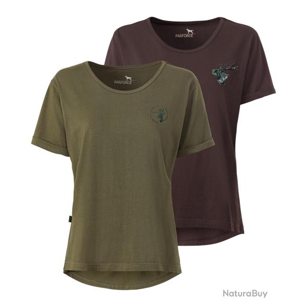 Pack de 2 t-shirts femme imprim�s cerf (Couleur: Vert/Marron, Taille: S)