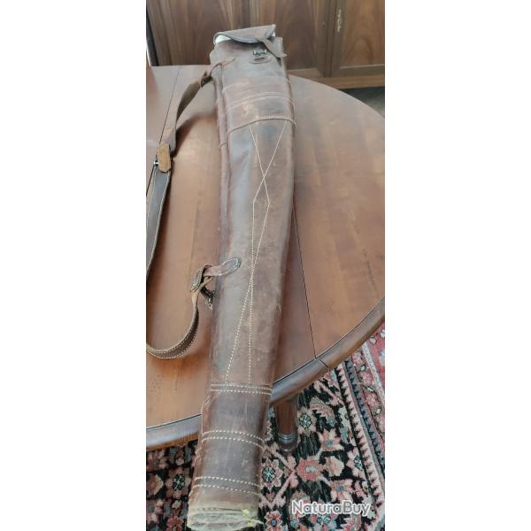 Superbe housse double fusil en cuir