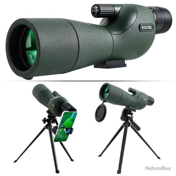 Longue Vue Observation 25-75x60 Etanche IPX6 Optique FMC Prisme BAK4 Support Smartphone Tr�pied