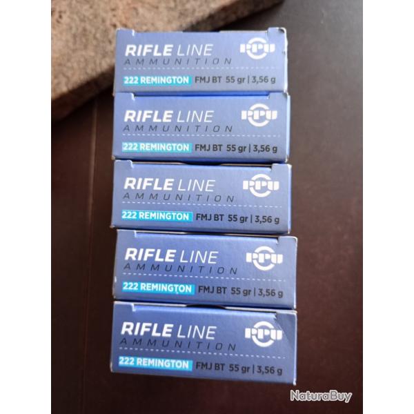 Lot de 100 cartouches PPU 222 Remington fmj bt