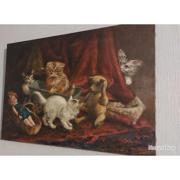 Henriette ronner huile chats  tableau anciens