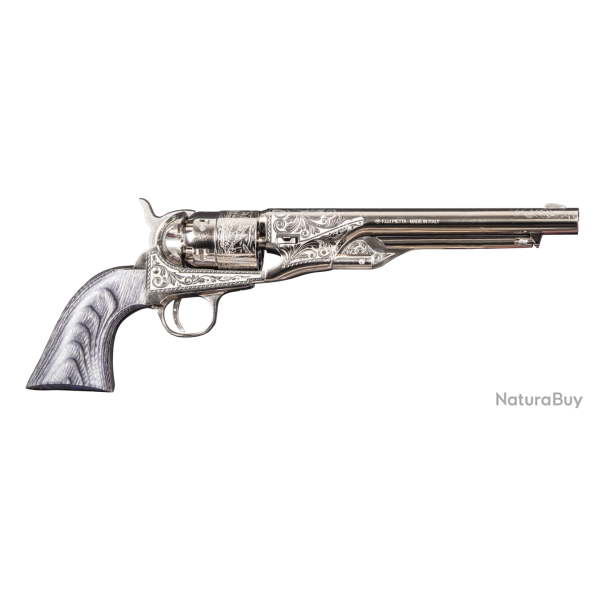 REVOLVER � POUDRE NOIRE PIETTA 1860 ARMY WOODLAND NICKEL� GRAV� 8" .44 PN