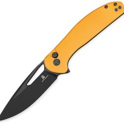 Couteau Pliant Bestechman Whalefin Lame Acier D2 Manche G10 Jaune Button Lock BTKMK18E