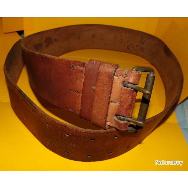CEINTURON EN CUIR DE L'ARMEE FRANCAISE , LARGEUR 55 MM MODELE WW2 , LONGUEUR DU CEINTURON POUR ATTAC