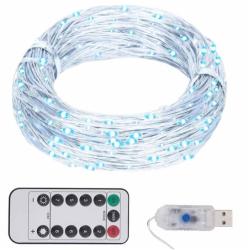 Guirlande LED blanc froid 15 m 150 LED cuivre 8 modes t&eacute;l&eacute;commande