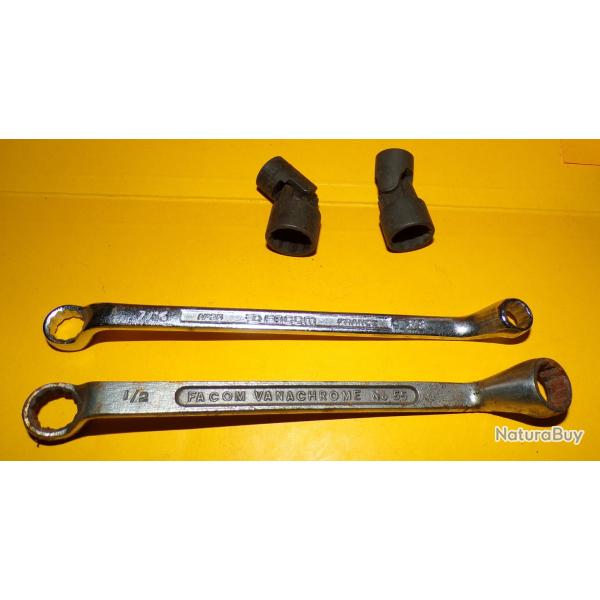 LOT DE 2 DOUILLES CLE PANS U.S ( 2 EN 5/8 ) + 2 CLES FACOM EN PAN U.S ,BON ETAT ,BON ETAT VOIR PHOTO