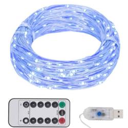Guirlande LED bleu 15 m 150 LED cuivre 8 modes t&eacute;l&eacute;commande