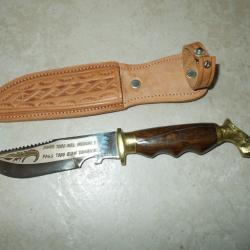 ancien couteau de chasse poignard bowie mexicain oaxaca lame grav&eacute;e &eacute;tui cuir