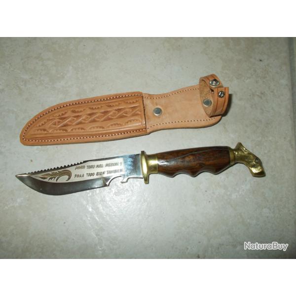 ancien couteau de chasse poignard bowie mexicain oaxaca lame grav�e �tui cuir