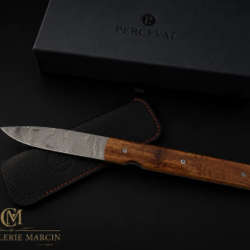 Couteau de poche Le Fran&ccedil;ais Damasteel&reg; & Manche Ch&ecirc;ne - Atelier Perceval