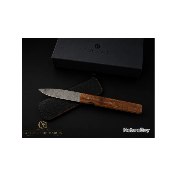Couteau de poche Le Fran�ais Damasteel� & Manche Ch�ne - Atelier Perceval