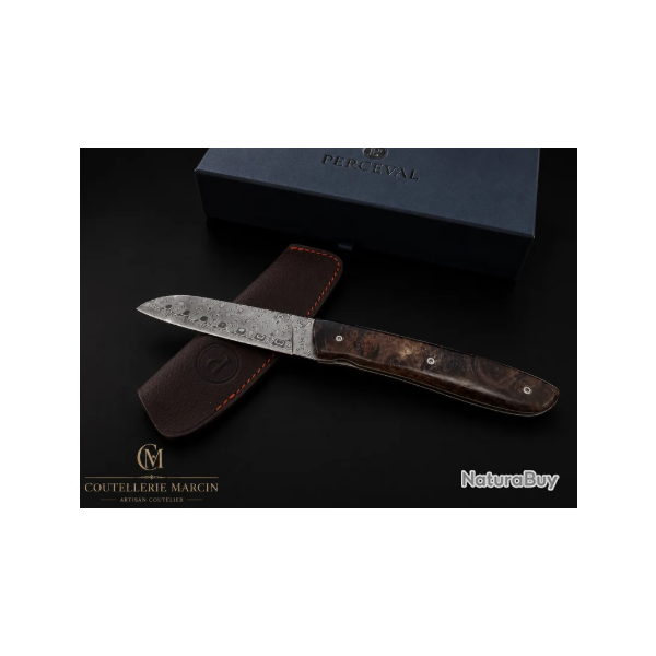 Couteau pliant Perceval � Le Fran�ais � - Lame Damas & Manche en Loupe de Peuplier Noir Stabilis�