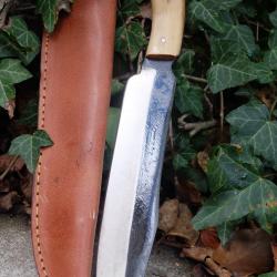 Couteau de Gaucho Argentin Bowie Lame Acier Carbone 1075 Etui Cuir Manche Bois Fabric Artisanale 03