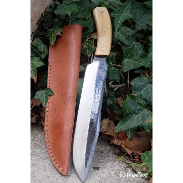 Couteau de Gaucho Argentin Bowie Lame Acier Carbone 1075 Etui Cuir Manche Bois Fabric Artisanale 03