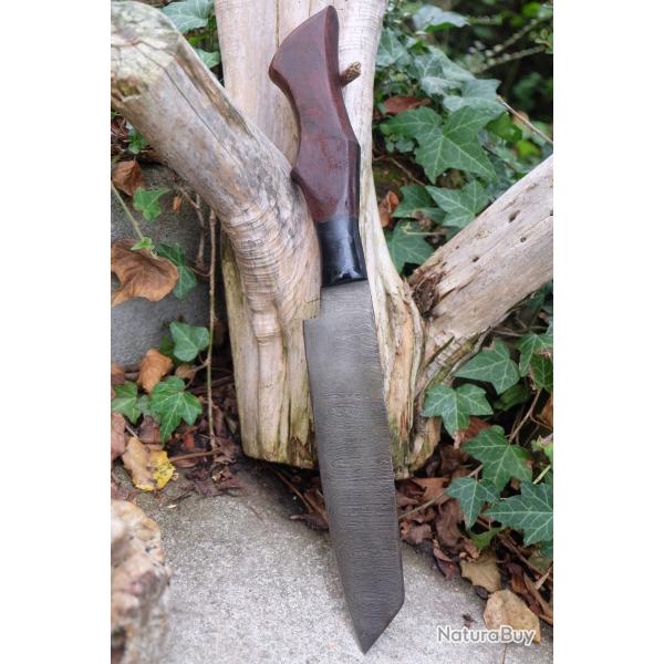 Couteau de Cuisine Style Japonais Damas Lame Kiritsuke 256 Couches Manche Bois Fabricat Artisanale