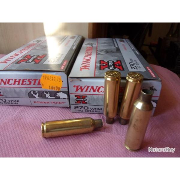 115  douilles vides de calibre  270  W S M   de  marque  WINCHESTER,   LIVRER      avec  4  BOITES
