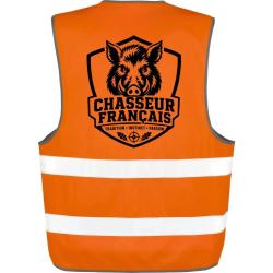Gilet Chasse - Chasseur fran&ccedil;ais - Blason sanglier - Orange