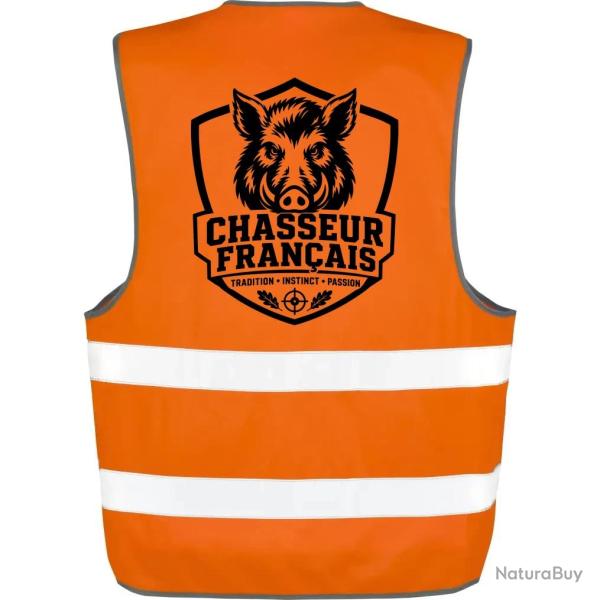 Gilet Chasse - Chasseur fran�ais - Blason sanglier - Orange