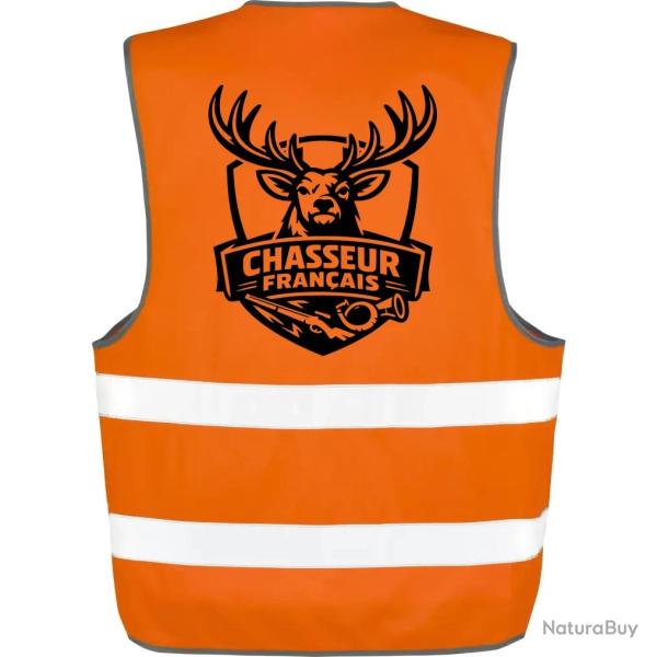Gilet Chasse - Chasseur fran�ais - Cerf et fusil - Orange