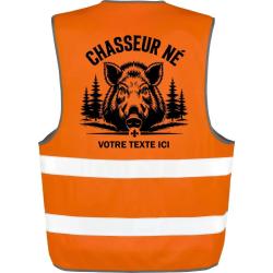 Gilet Chasse - Chasseur n&eacute; - Sanglier personnalisable - Orange