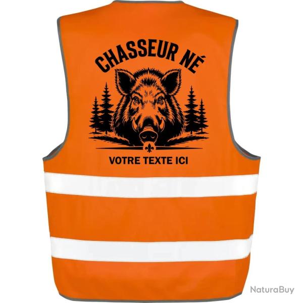 Gilet Chasse - Chasseur n� - Sanglier personnalisable - Orange
