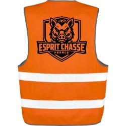 Gilet Chasse - Esprit chasse France - Blason sanglier - Orange