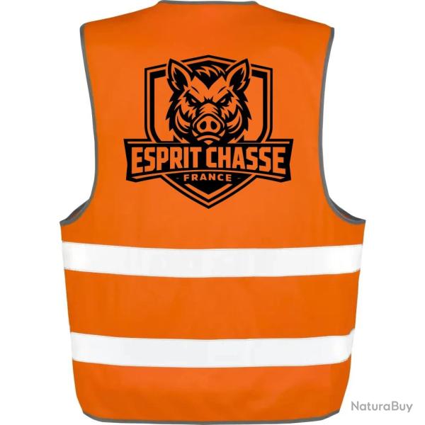 Gilet Chasse - Esprit chasse France - Blason sanglier - Orange