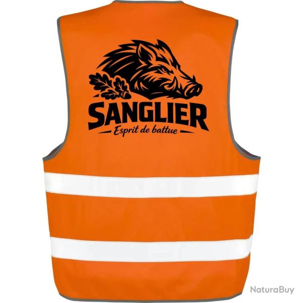Gilet Chasse - Esprit de battue - Sanglier sauvage - Orange