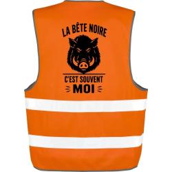 Gilet Chasse - La b&ecirc;te noire, c'est moi - Sanglier - Orange