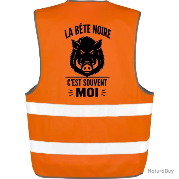 Gilet Chasse - La b�te noire, c'est moi - Sanglier - Orange