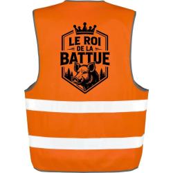 Gilet Chasse - Le roi de la battue - Blason sanglier - Orange