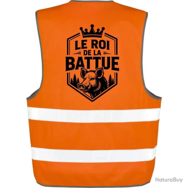 Gilet Chasse - Le roi de la battue - Blason sanglier - Orange