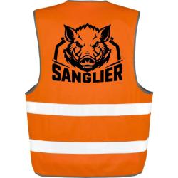 Gilet Chasse - Sanglier sauvage - Blason - Orange
