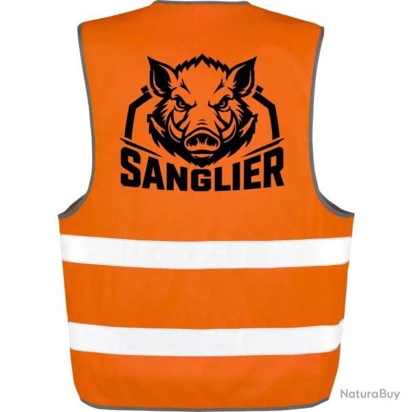 Gilet Chasse - Sanglier sauvage - Blason - Orange