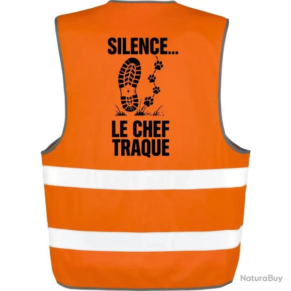 Gilet Chasse - Silence, le chef traque - Empreintes - Orange