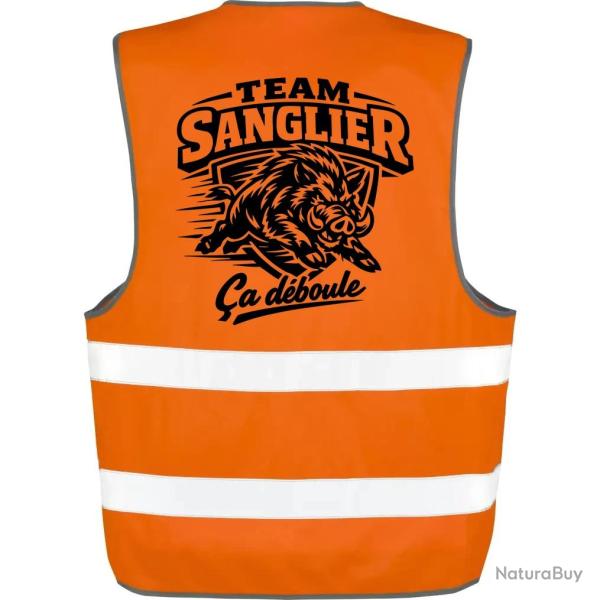 Gilet Chasse - Team sanglier - �a d�boule - Orange